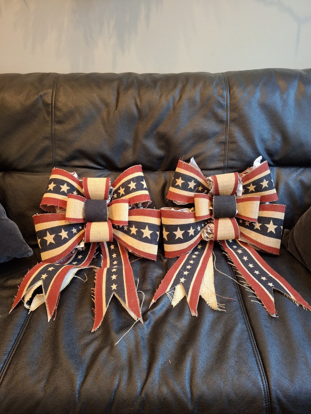 Patriotic Red, White & Blue Decorative Burlap Bows - Set of 2